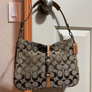 Coach 6091 Signature Hampton Bag W/ clip Tan/Brown